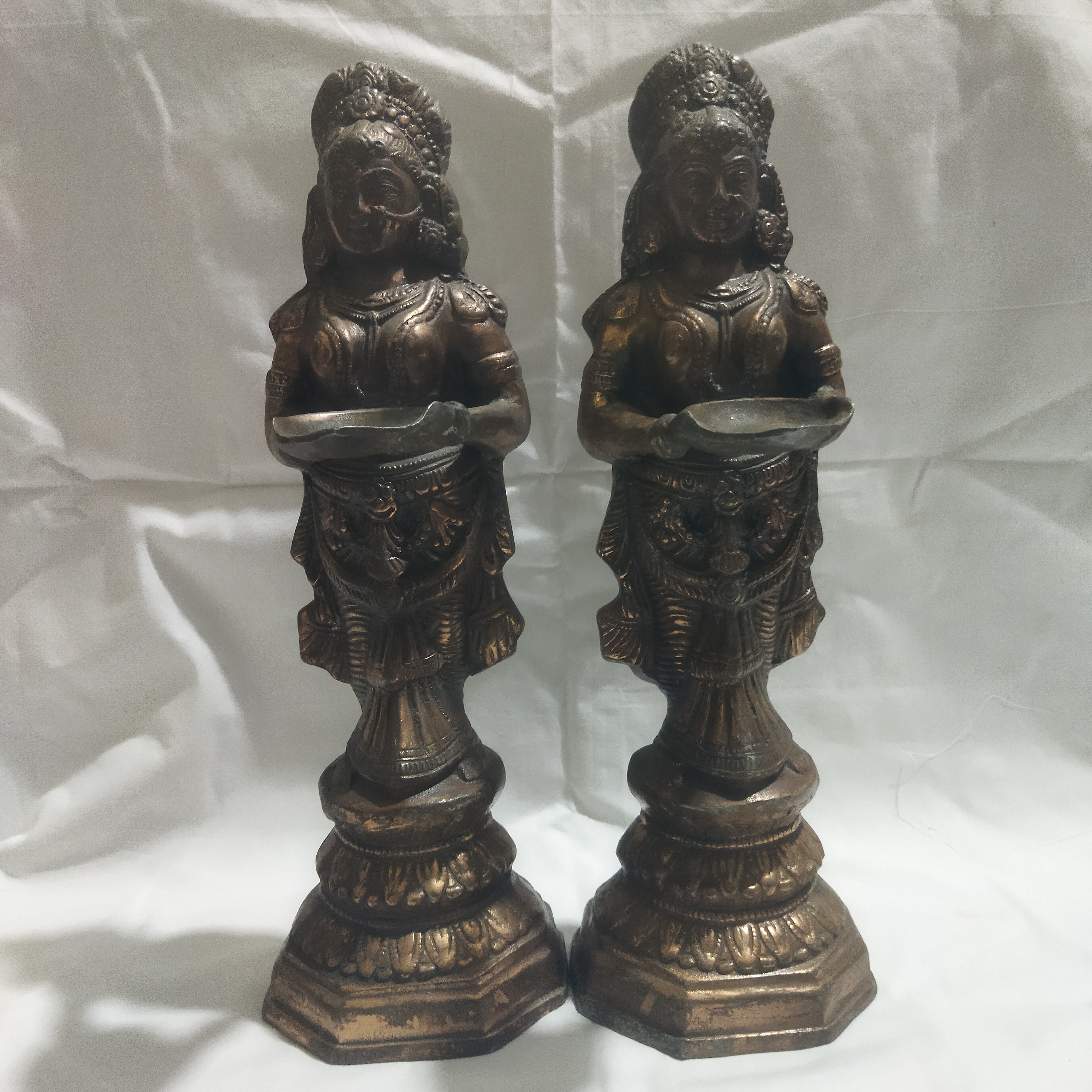 Traditional Brass Diya Statue Pair