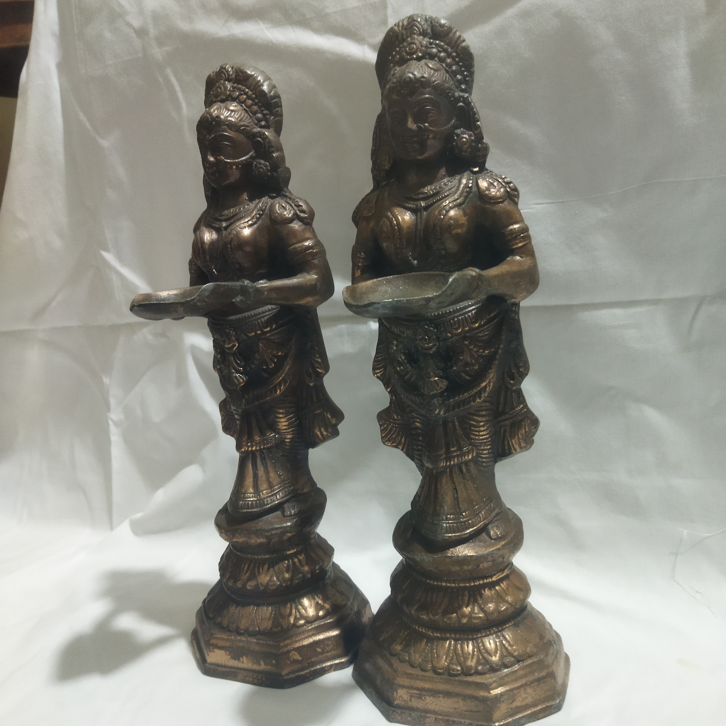 Traditional Brass Diya Statue Pair