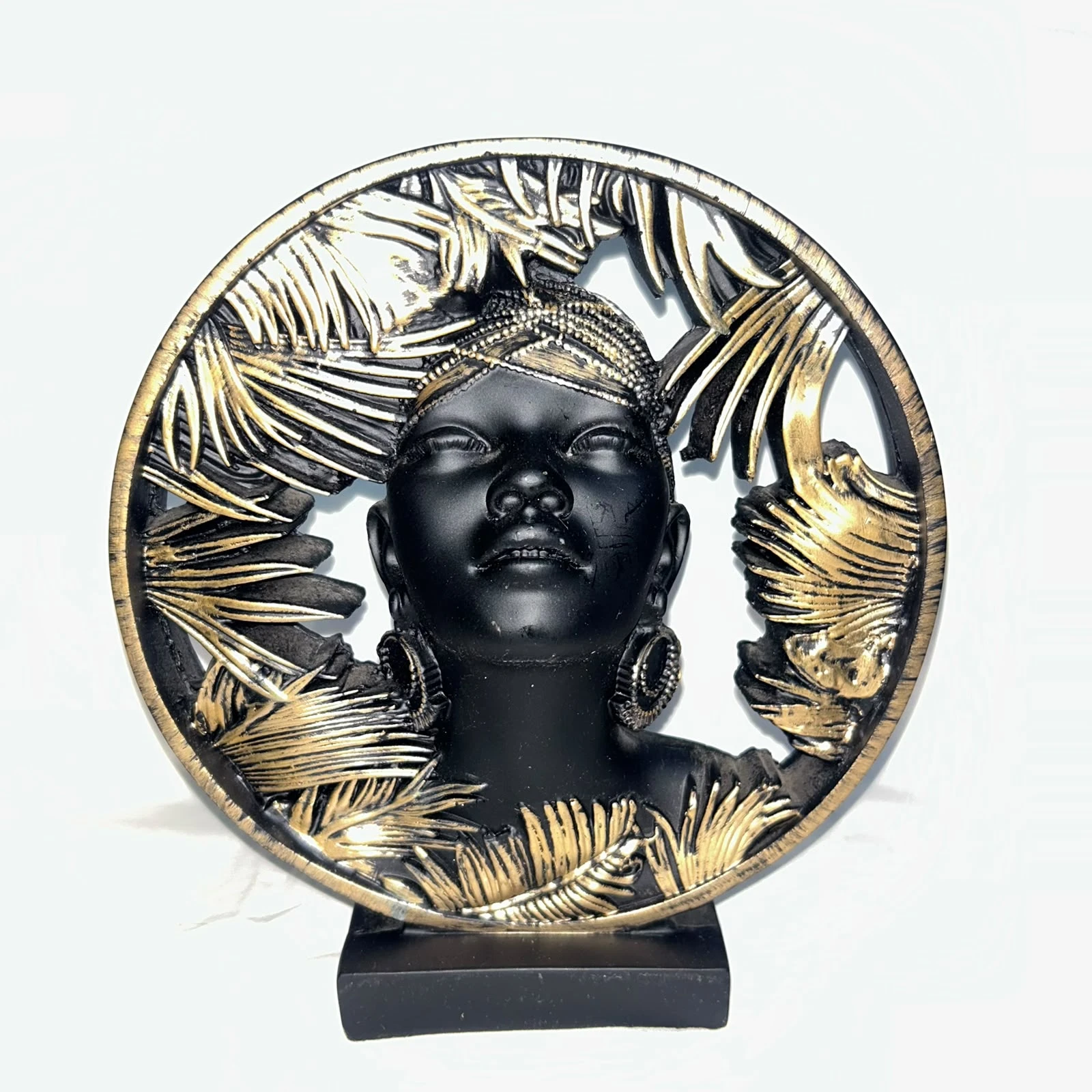 African Woman Circular Table Decor Sculpture
