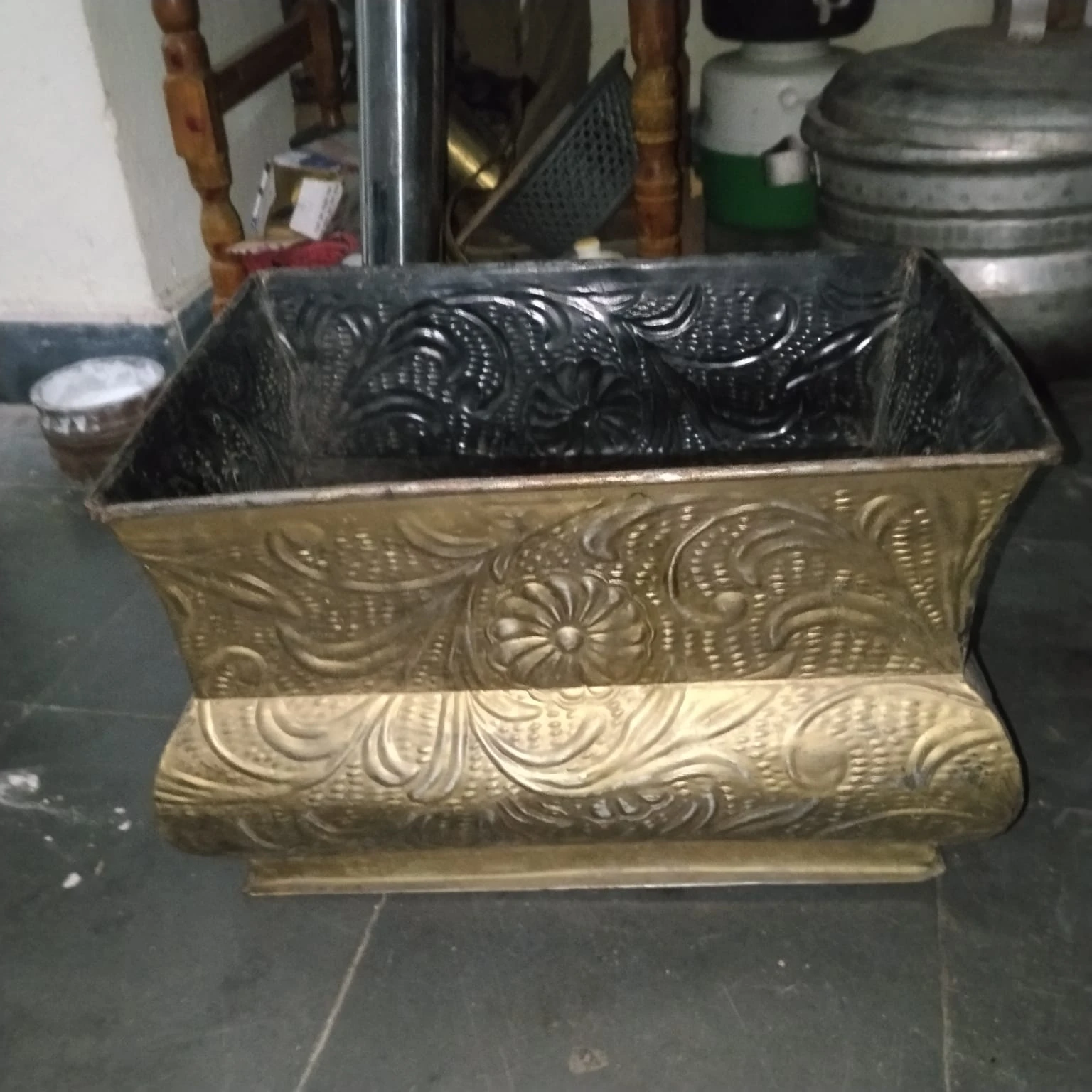 Vintage Brass Ornate Embossed Pot Planter